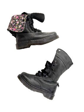 Dr Martens Triumph 1914 Fold Down Leather Combat Boots Floral Lining